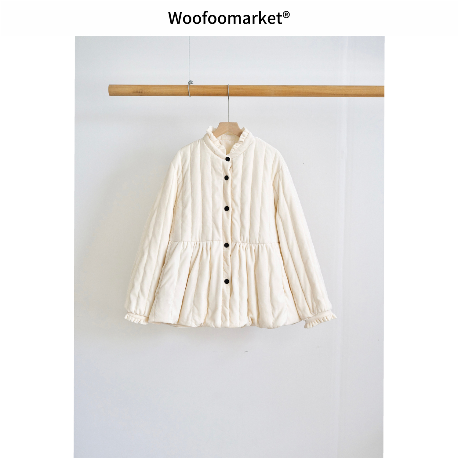  【海街日集】竖条纹绗棉丝绒宽松可抽绳长袖棉服女冬季 AWWT111