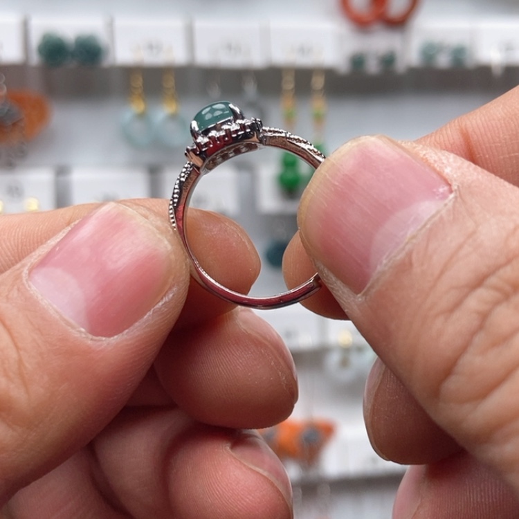 【闪购商品】翡翠耳饰银S925镶嵌戒指