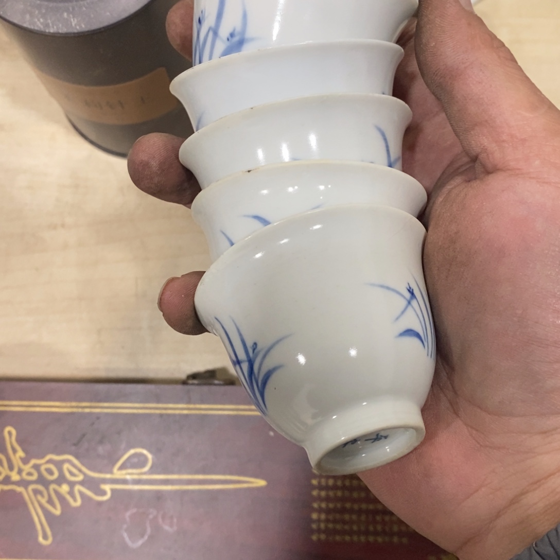 1***3青花兰花竹泉杯5个