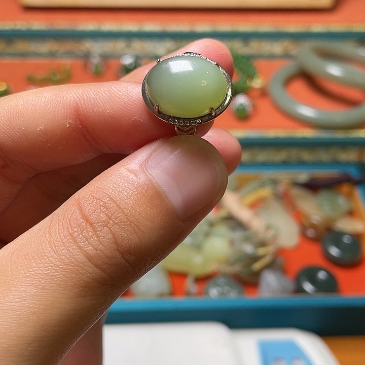 和田玉（碧玉）银S925镶嵌戒指