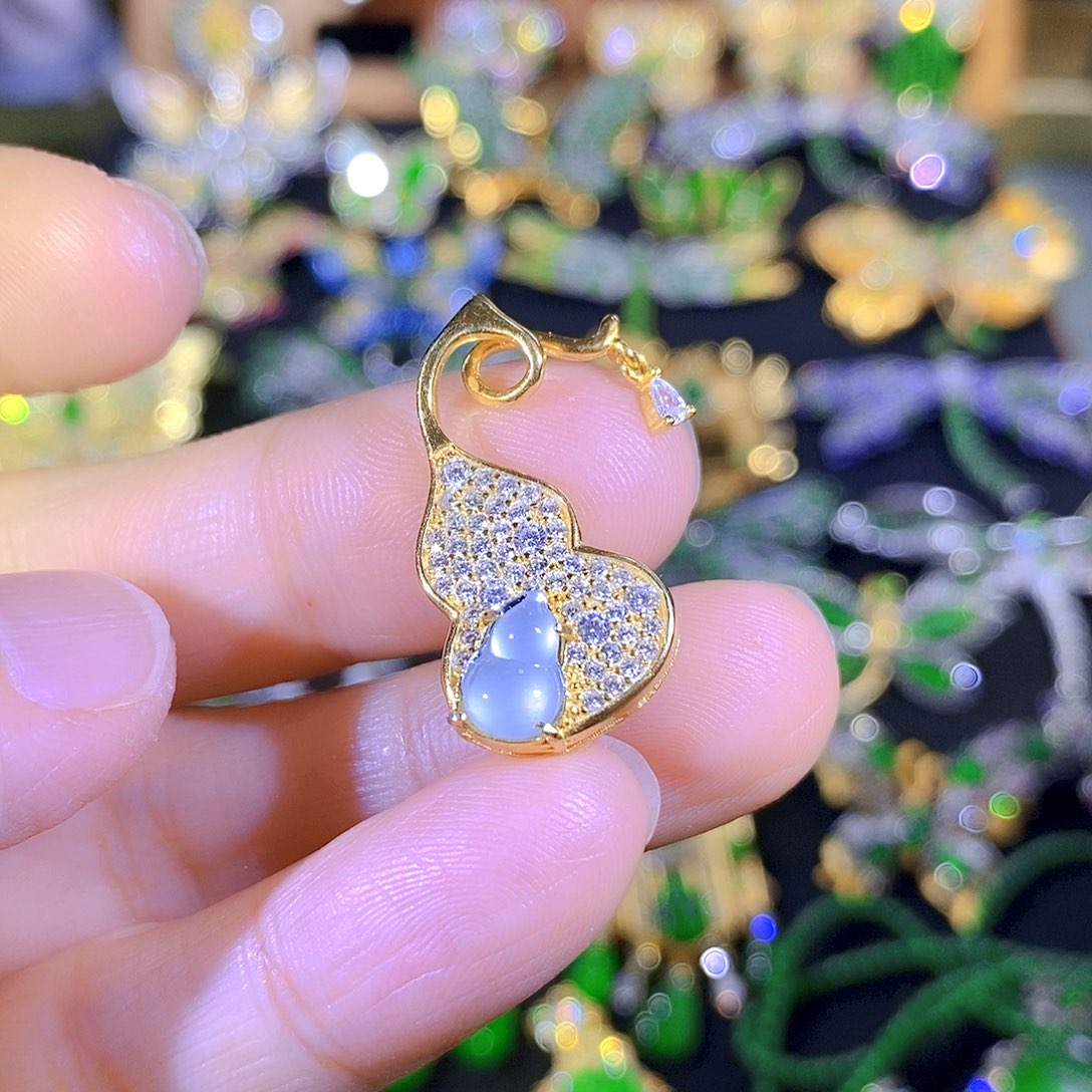 吊坠(不含链)银S925镶嵌翡翠