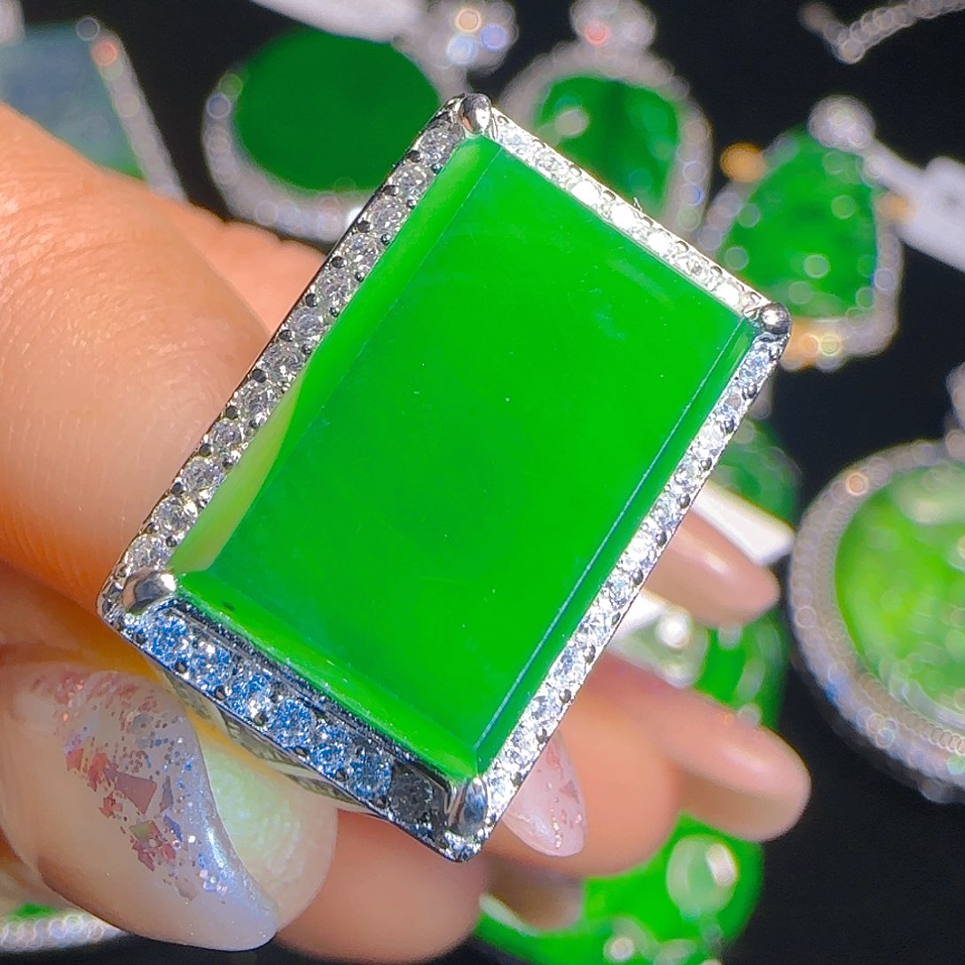 翡翠戒指银S925镶嵌天然