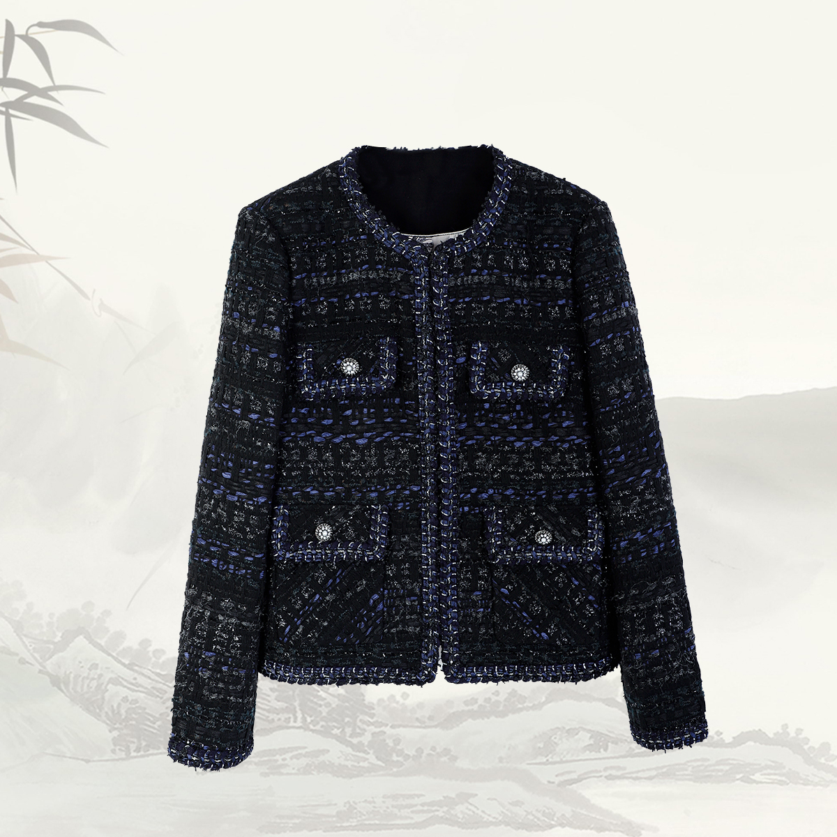 品牌新款圆领单排扣粗花呢小香风外套339161