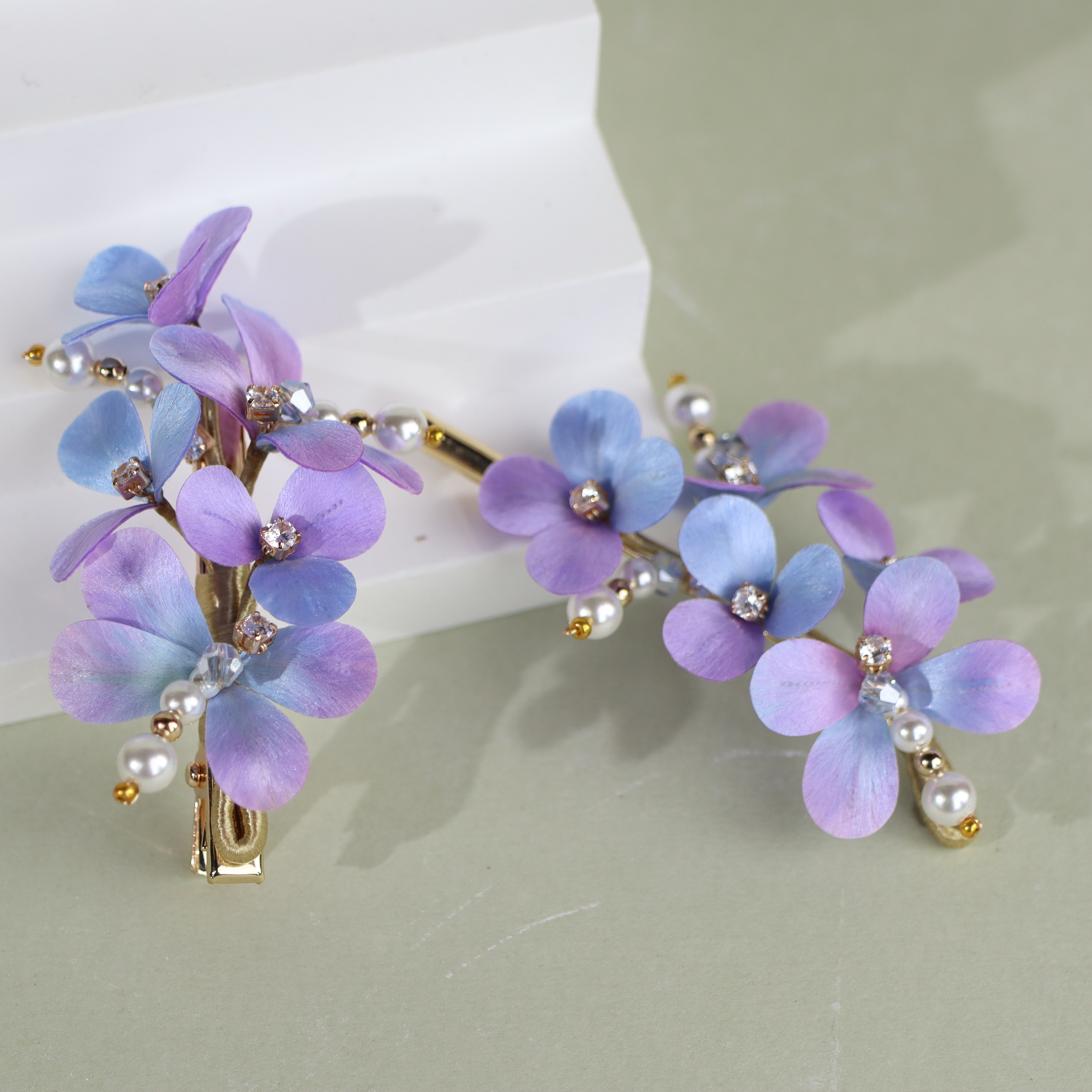 【勿忘我】非遗绒花纯手工发夹胸针套装