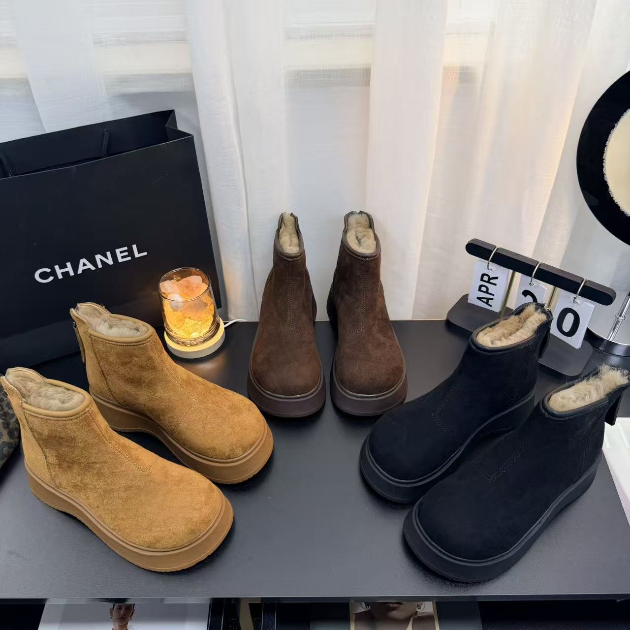 R999新款后拉链厚底圆头兔毛舒适百搭博肯靴