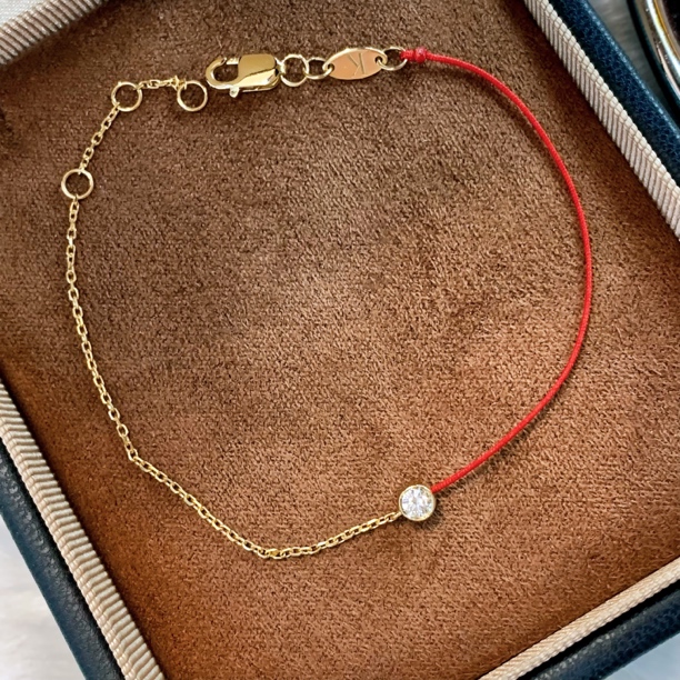 CFJEW 18k金天然钻石10分半绳半链泡泡手链时尚百搭