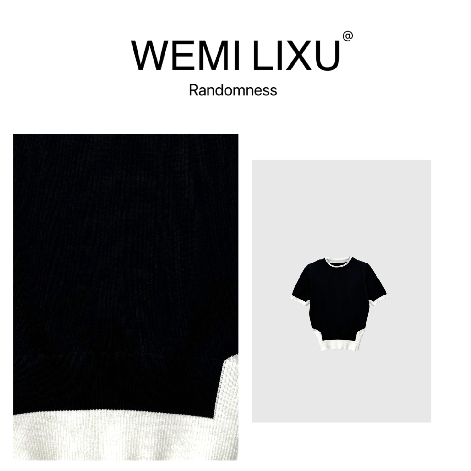 WEMI LIXU“小蛮腰”初夏时尚百搭拼色圆领女装修身短袖针织衫1097