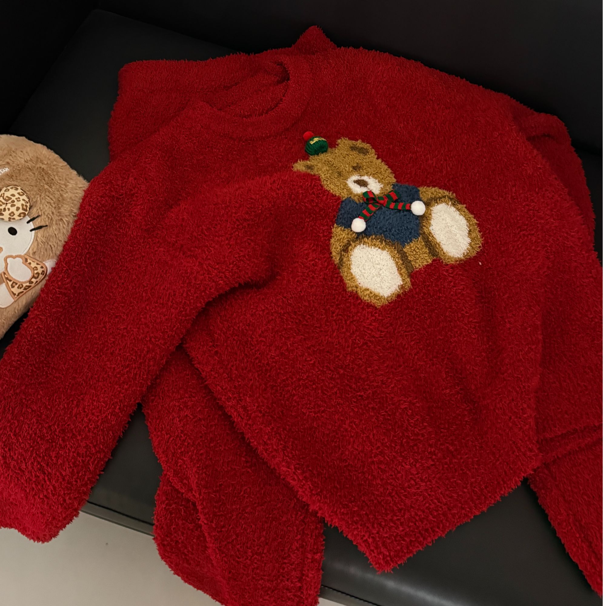  女常规款冬季圆领睡衣家居服套装红色小熊20251219