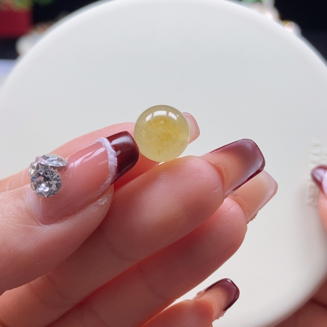 翡翠散珠未镶嵌翡翠冰橘黄珠卡10.6mm