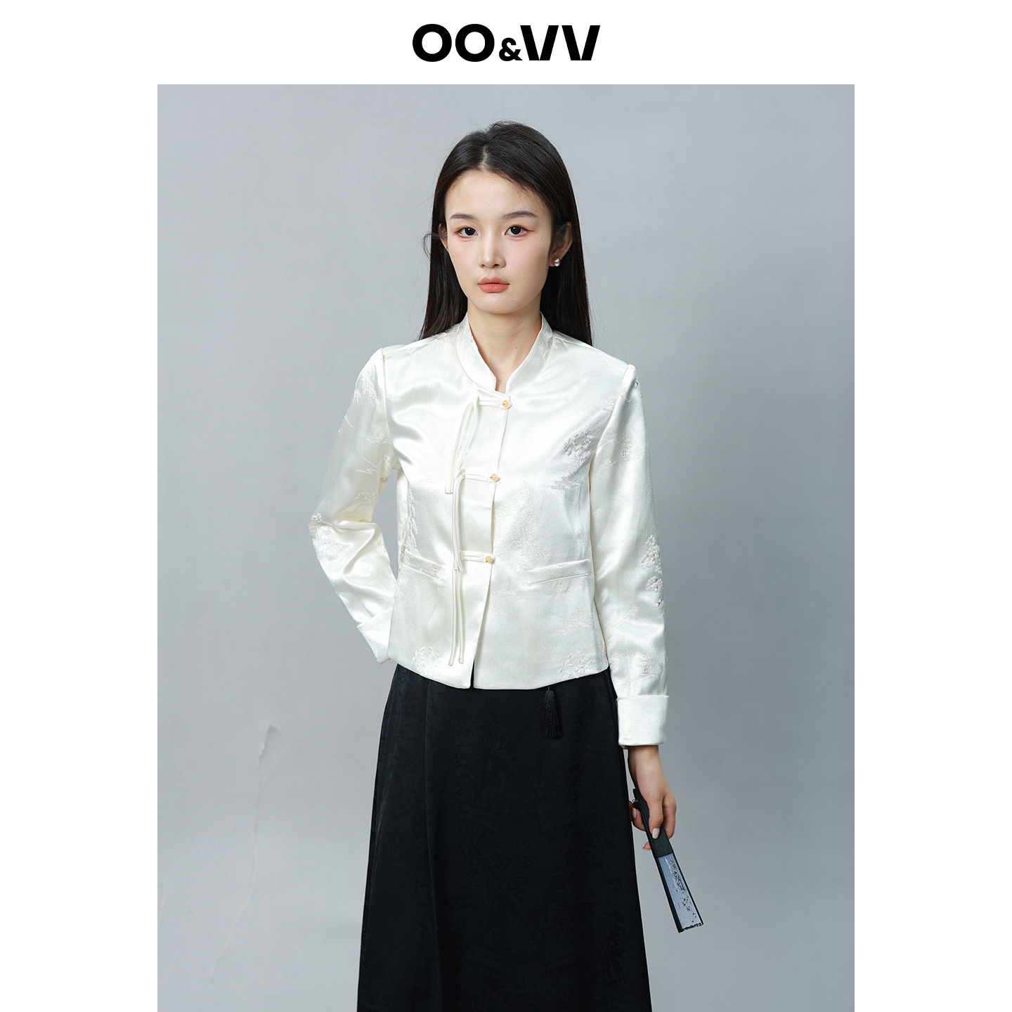 OO&VV中式国风复古提花纯色古典气质正肩外套女25秋优雅盘扣上衣