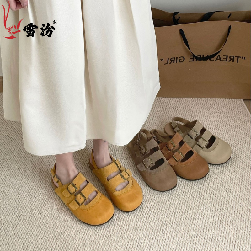 凉鞋罗马鞋拼色包头平底春夏韩版潮流复古方头木底单鞋鞋子