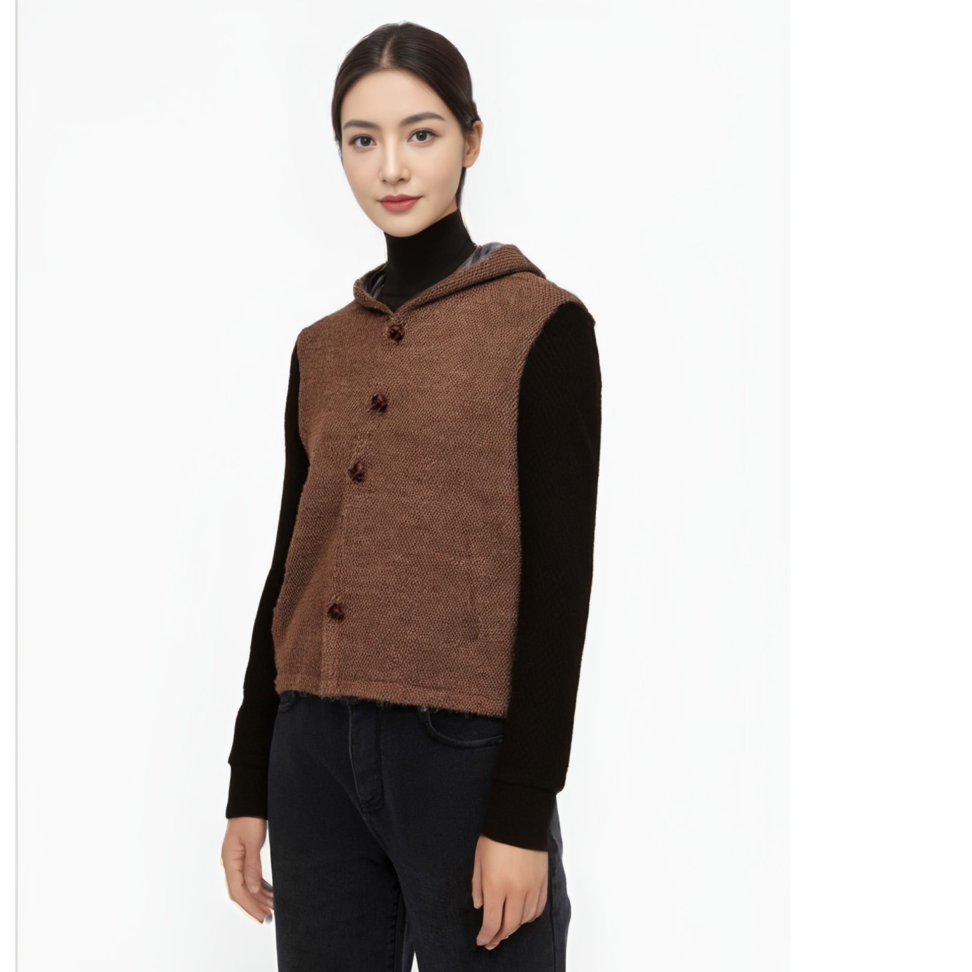 S4RBZ0275#秋冬时髦质感温暖连帽短款针织外套上衣