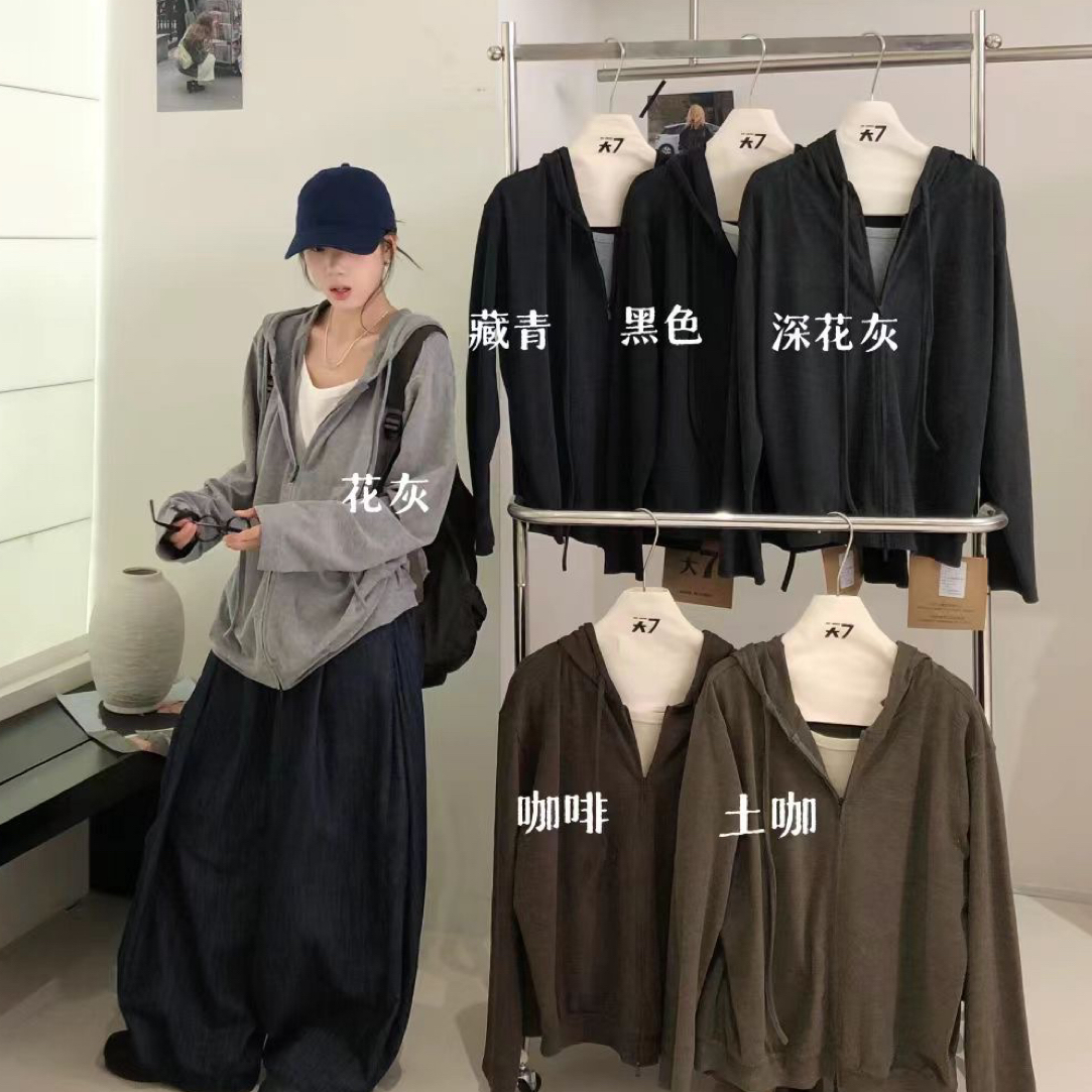 显眼包～假两件带帽拉链开衫