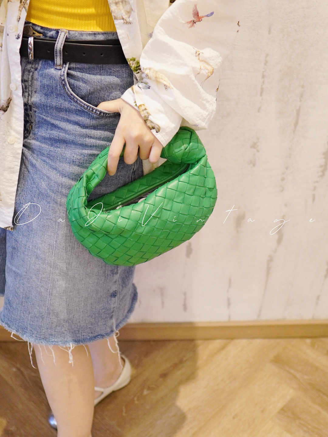 95新 BOTTEGA VENETA/葆蝶家 大吉中古th/Bv葆蝶家绿色朱迪手提包