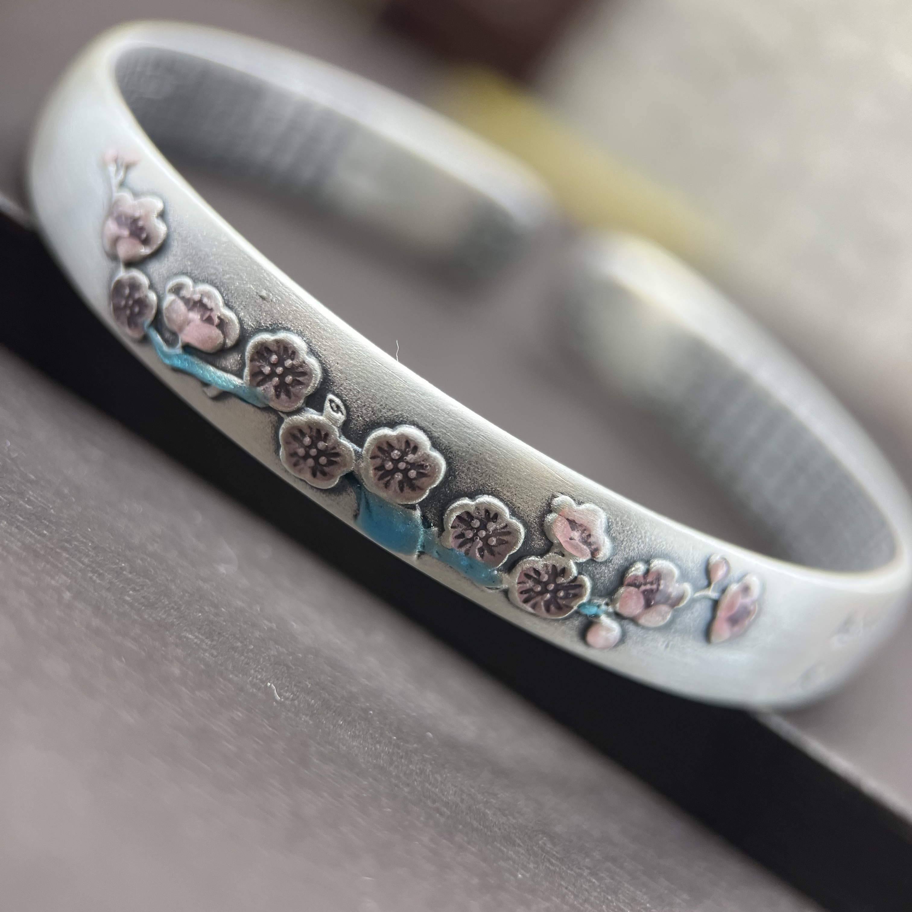 足银手镯 85号足银999.9复古新中式梅花银手镯实心送礼物约35克