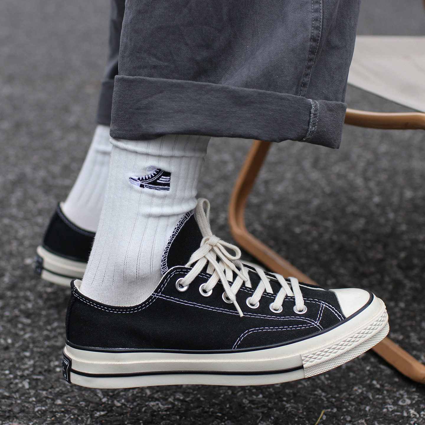 uniquesocks2双装美式潮流袜子男款刺绣无骨袜透气吸汗男士长袜子