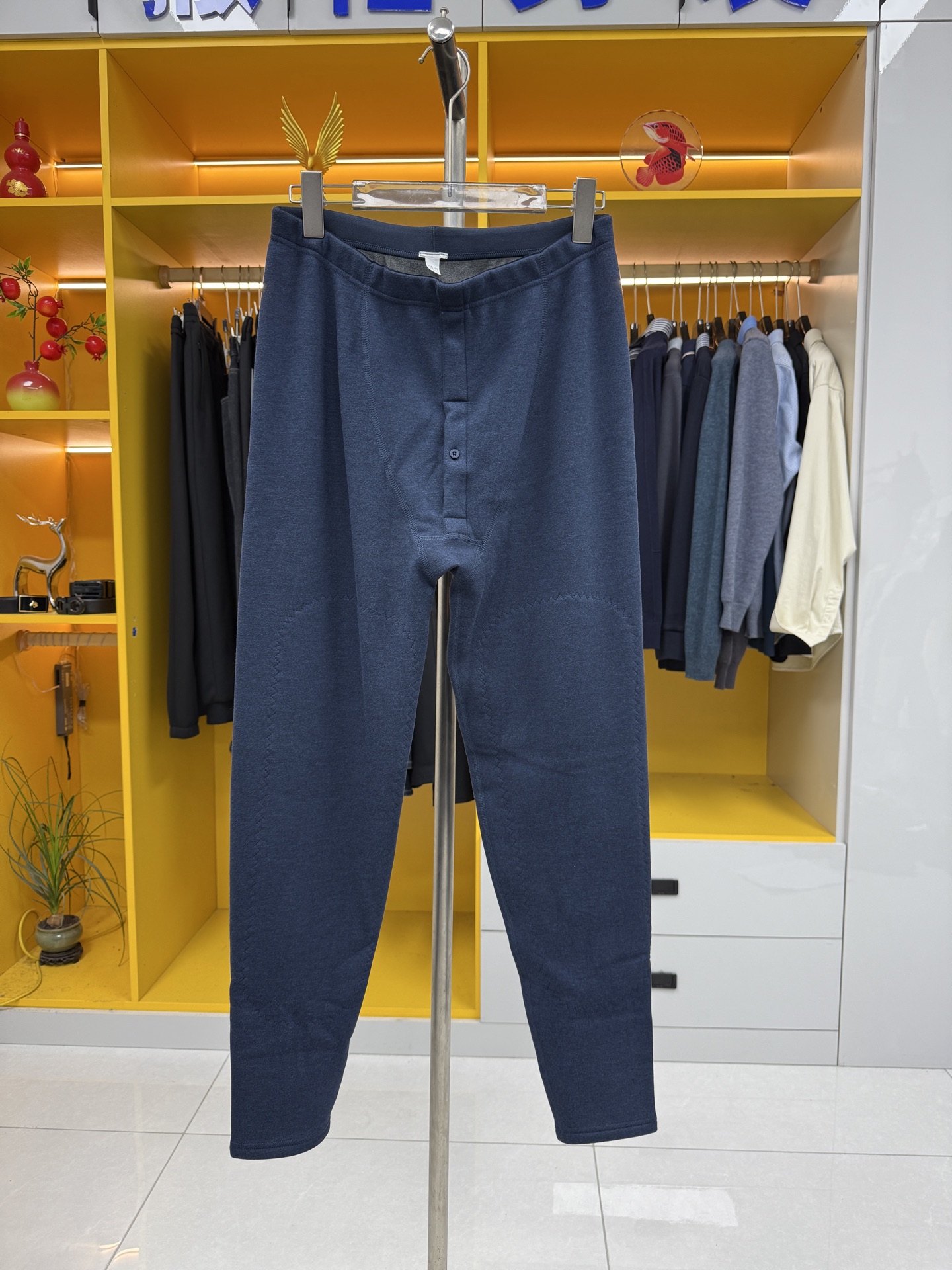 L558冬季男士保暖内衣裤加绒加厚带护膝贴片简约暖绒长裤