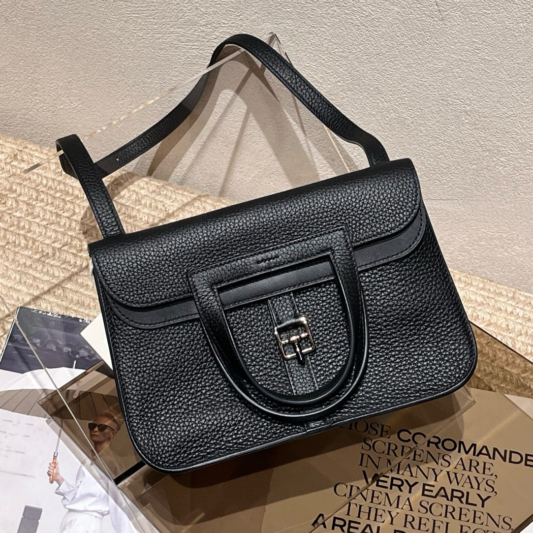 99新 Hermes/爱马仕  黑色银扣Halzan哈喇子25 B刻
