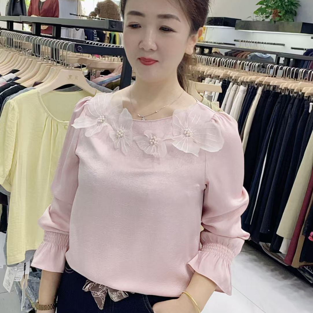 极简风拼接粉色轻国风秋季清凉感赫本风衬衫