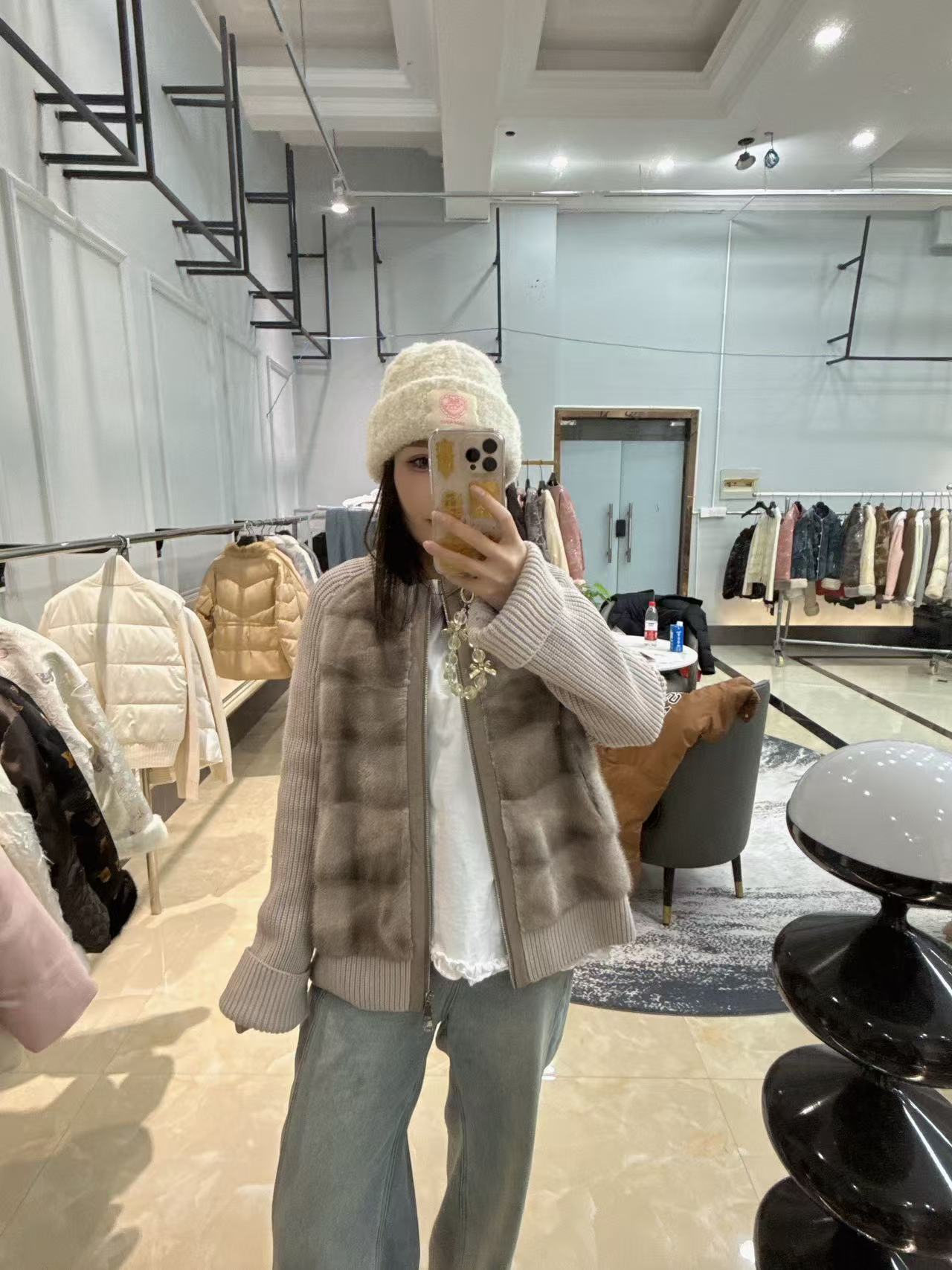 JDJ洁哥 水貂毛外套SD2315羊毛针织短款时尚女士休闲外套