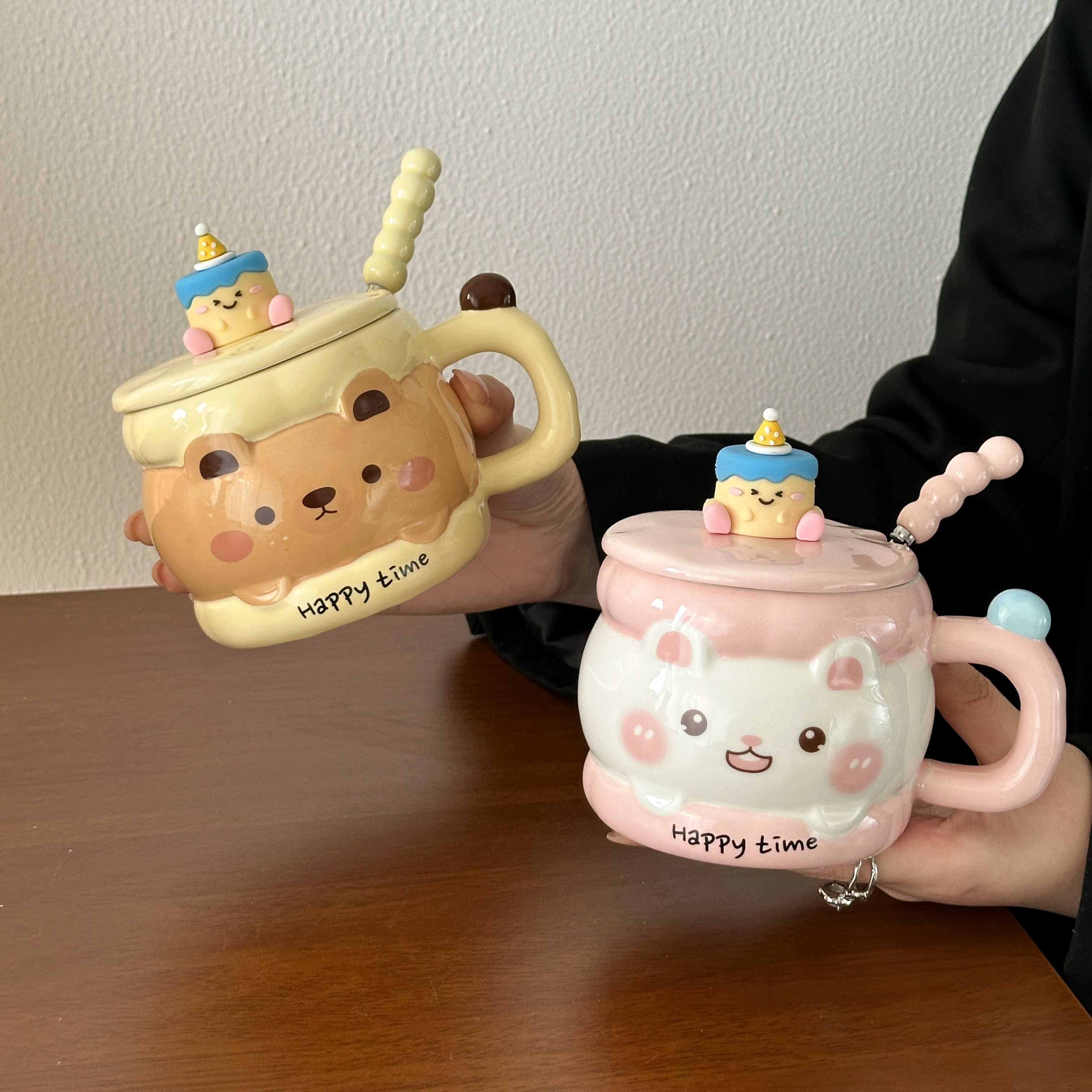 可爱女生水杯陶瓷马克杯带盖勺高颜值家用喝水杯情侣早餐咖啡杯子