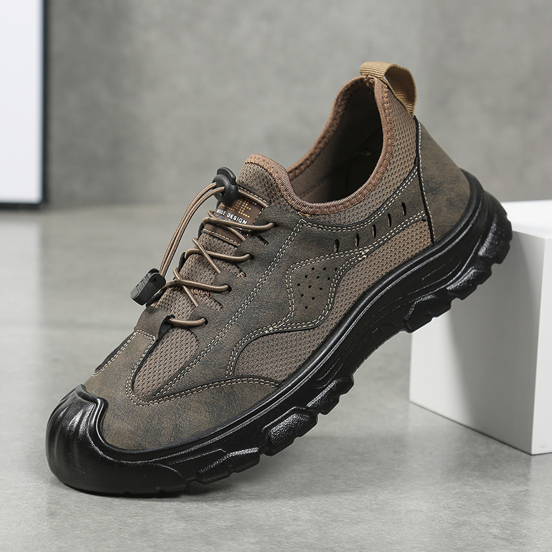 春夏新款男士登山休闲皮鞋一脚蹬透气户外运动鞋子耐磨防滑爸爸鞋