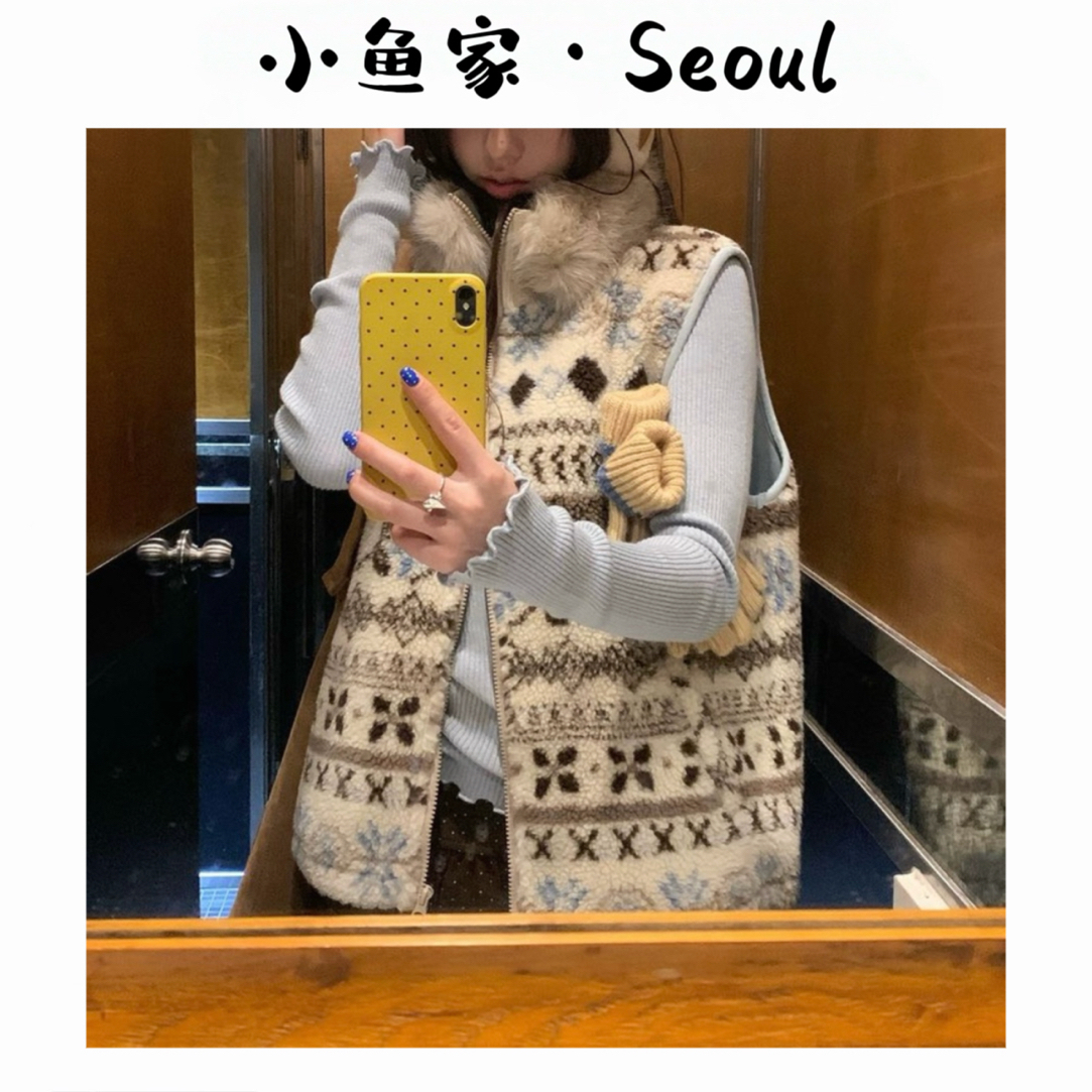 【雪境森屿】M韩风费尔岛风提花马甲百搭显瘦无袖坎肩雪花马甲保暖