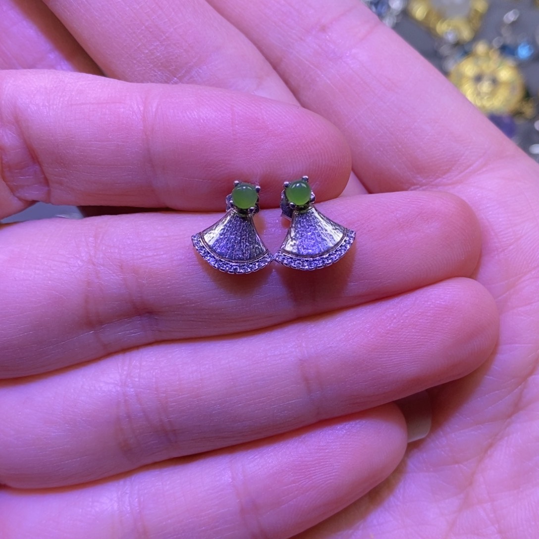 和田玉（碧玉）耳饰银S925镶嵌