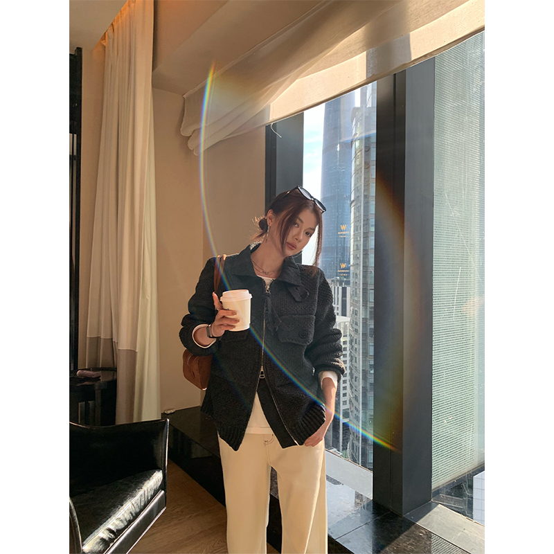 【Littledry不油】秋新款针织衫设计感灰色毛衣开衫长袖气质YYX0138