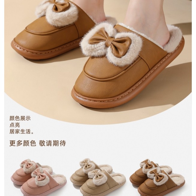加厚蝴蝶结防水女棉拖冬季居家外穿保暖