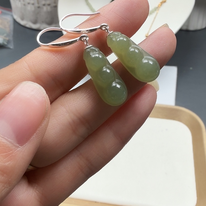 和田玉银S925镶嵌耳饰12