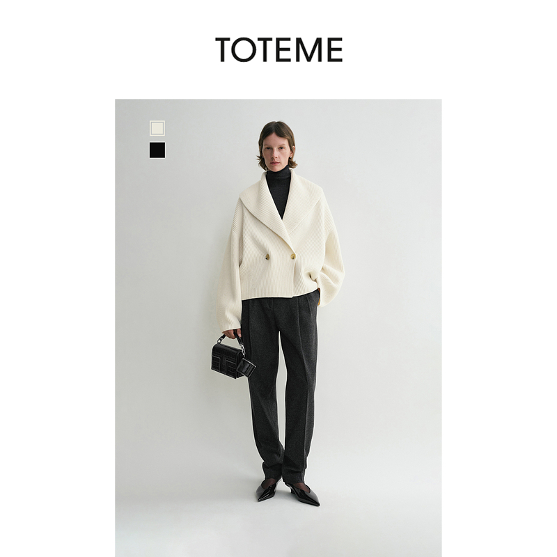 TOTEME女装宽松弧形青果领开衫针织外套