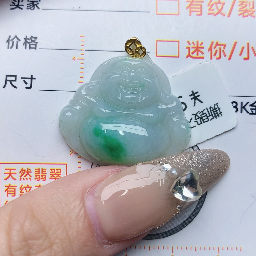 翡翠颈饰18K金镶嵌佛公