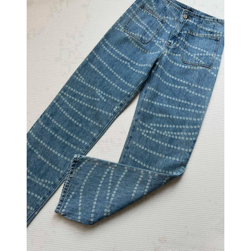 【LL】香家新款波点复古直筒牛仔裤