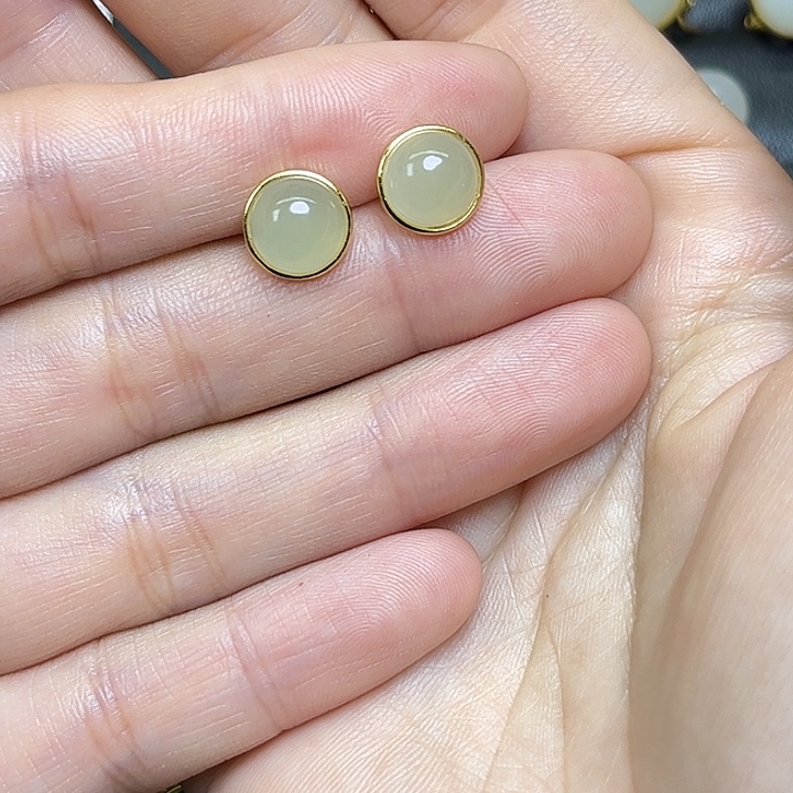 和田玉银S925镶嵌耳饰