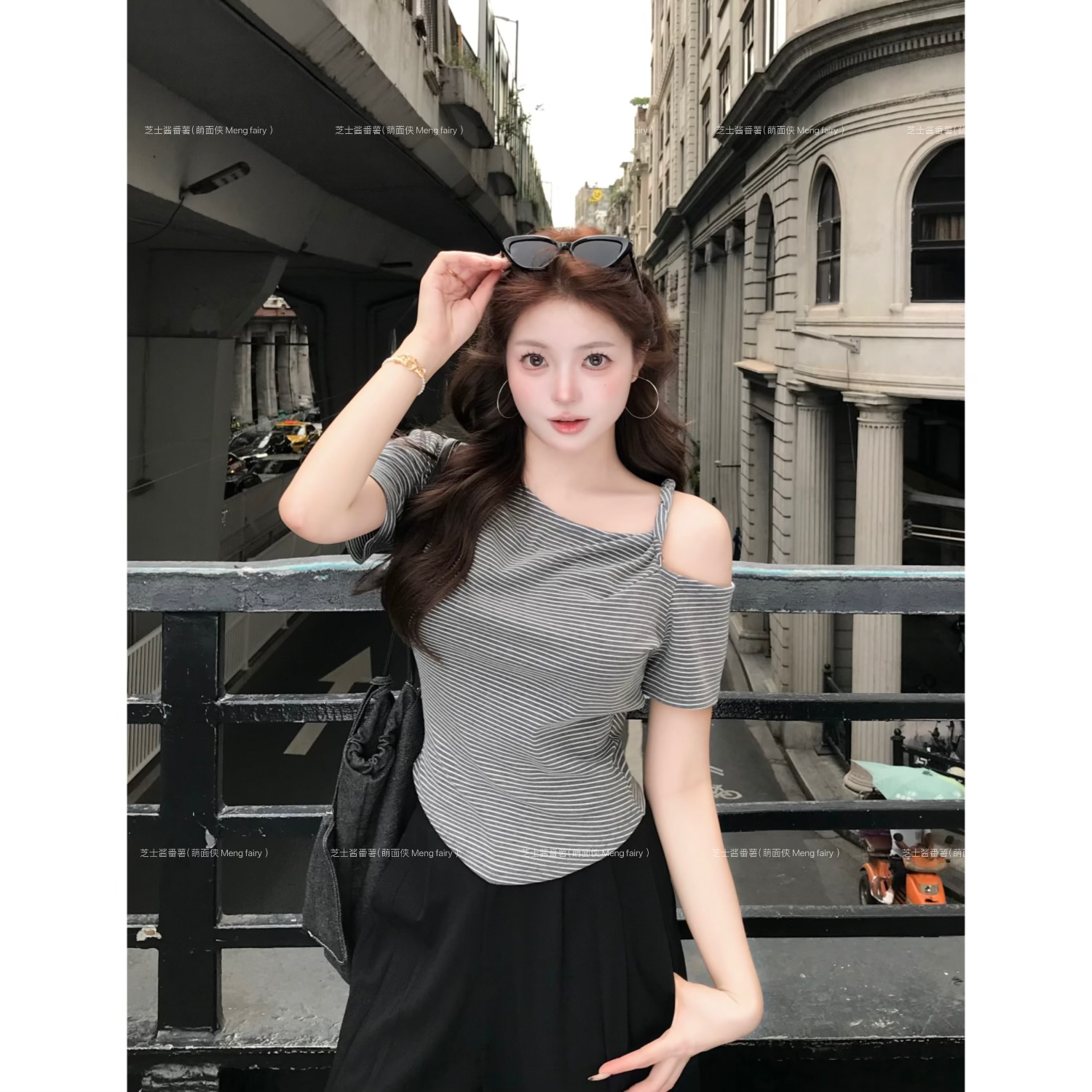萌面侠芝士 现货【智感姐姐】条纹上衣韩系ins衣服洋气衣服女6281