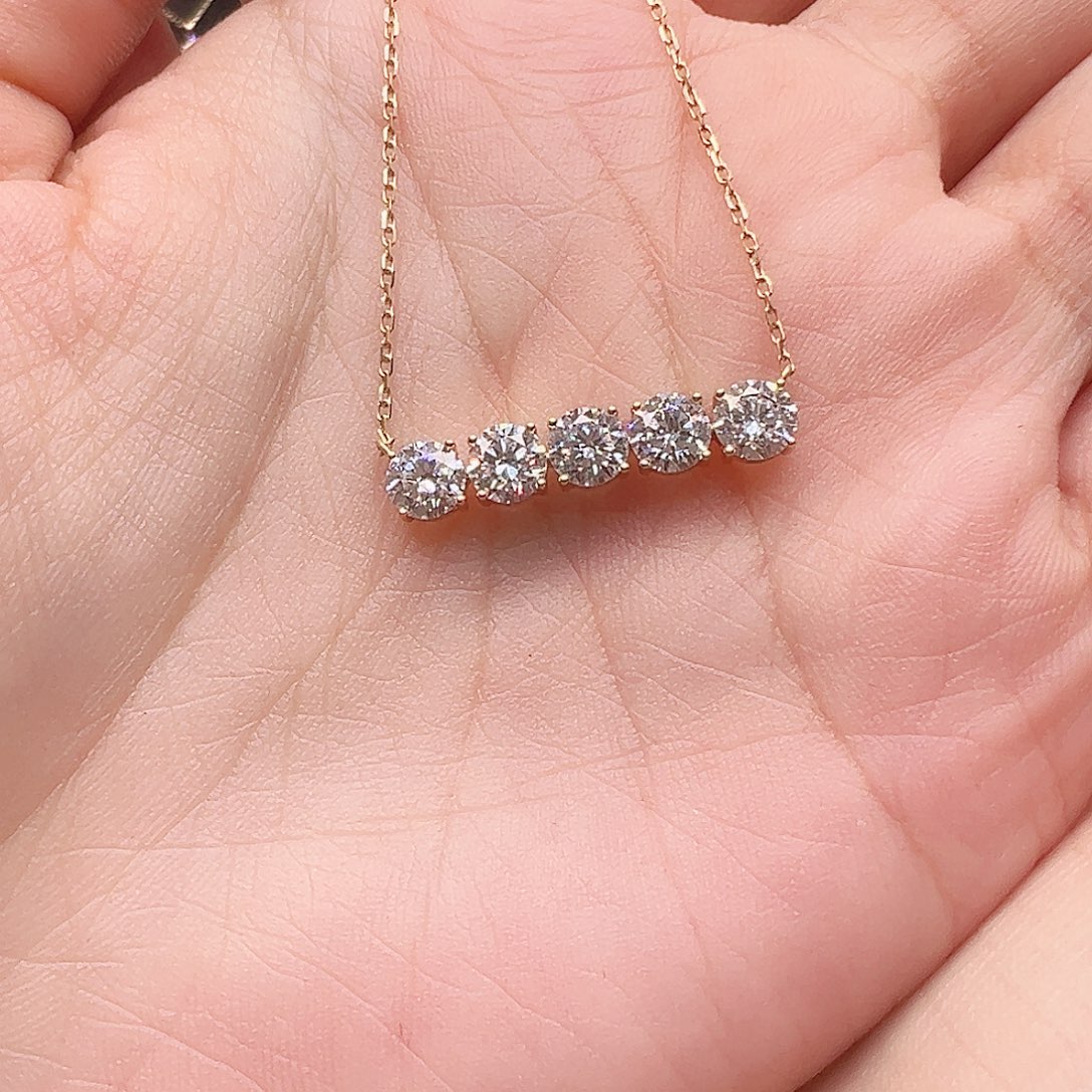 项链实验室培育钻石18K金镶嵌1.818ct K黄平衡木项链45cm（小号）