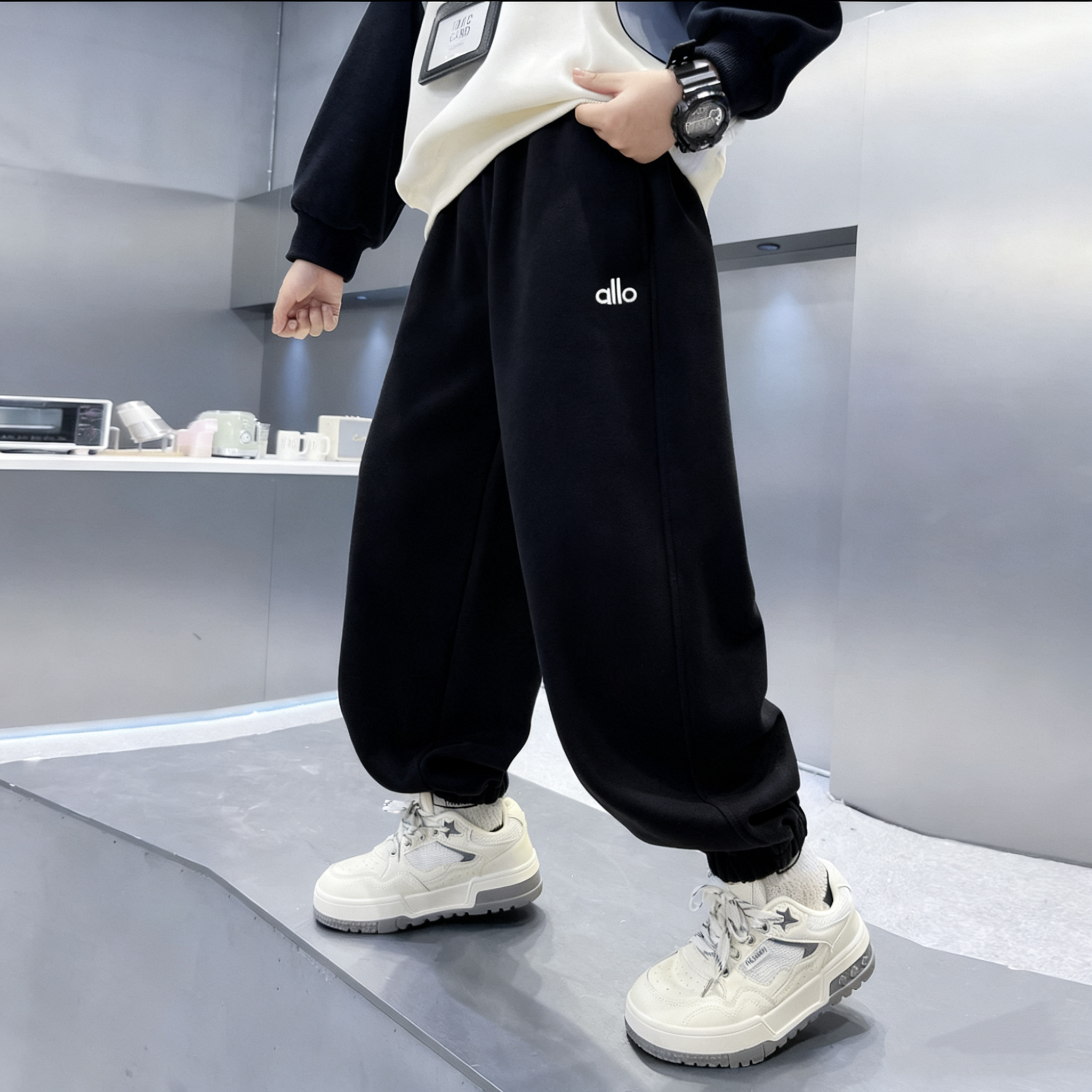 201052童装男童加绒卫裤2025冬宝宝韩版潮酷洋气休闲加绒男童卫裤