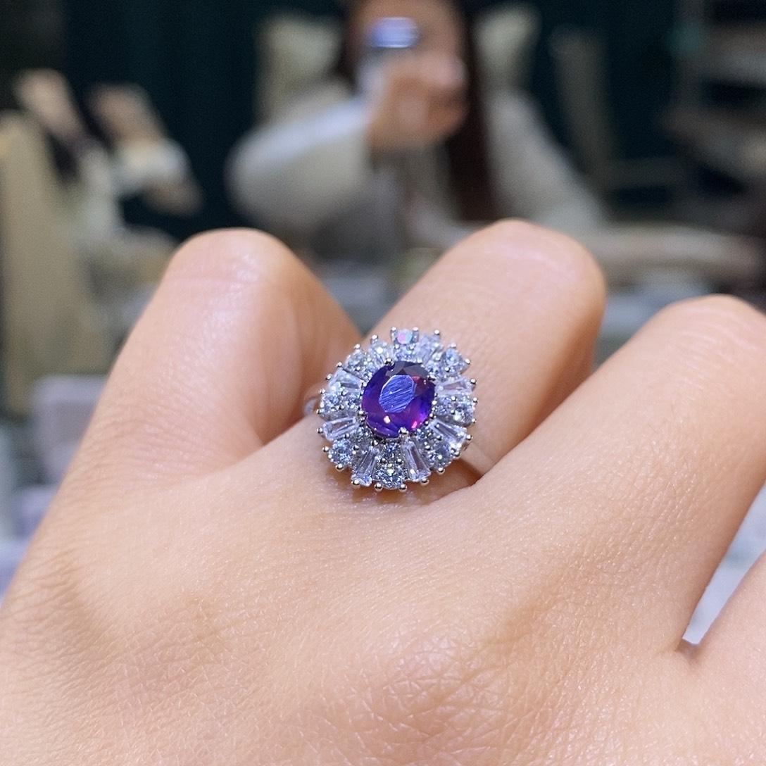 银S925镶嵌彩色蓝宝石戒指天然彩蓝宝