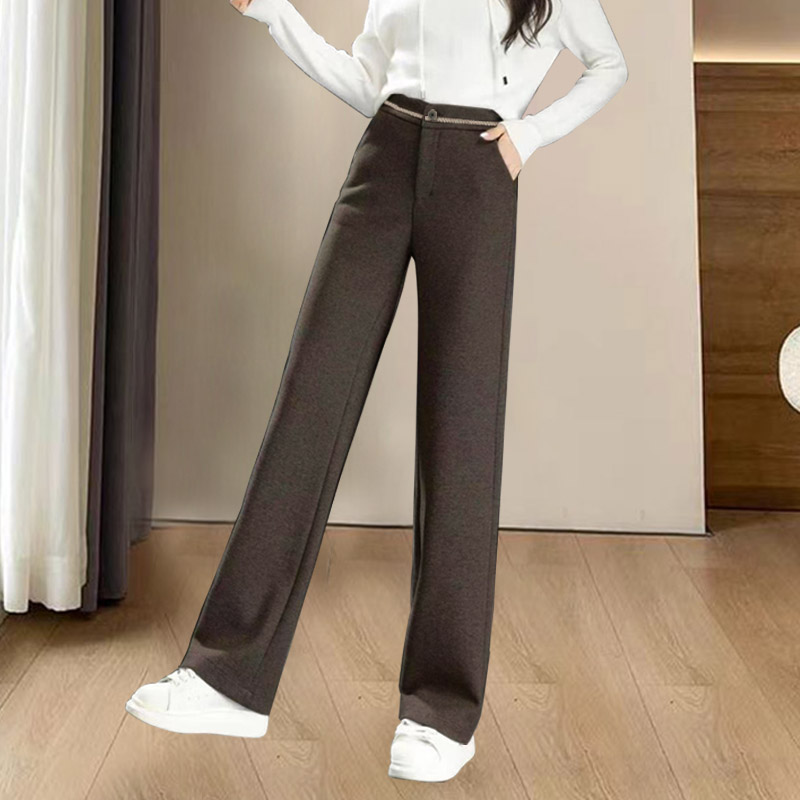 6651秋季羊 毛直筒裤女新款高腰宽松保暖垂感长裤