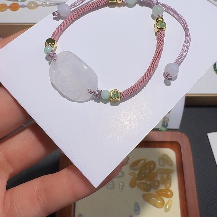翡翠散珠冰种暴风雪莲花手牌