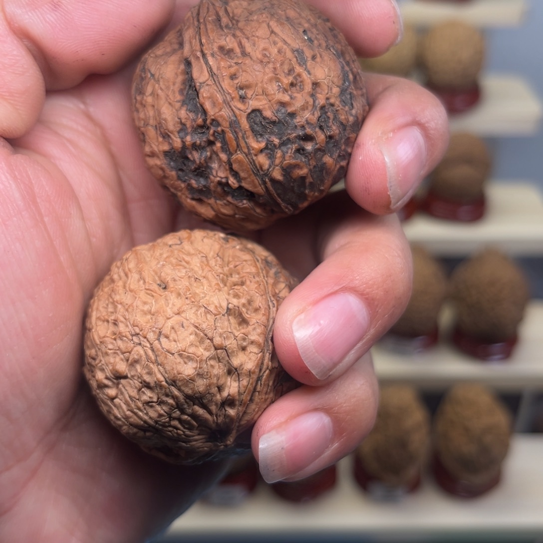 浮***茶核桃文玩铁核桃石锁