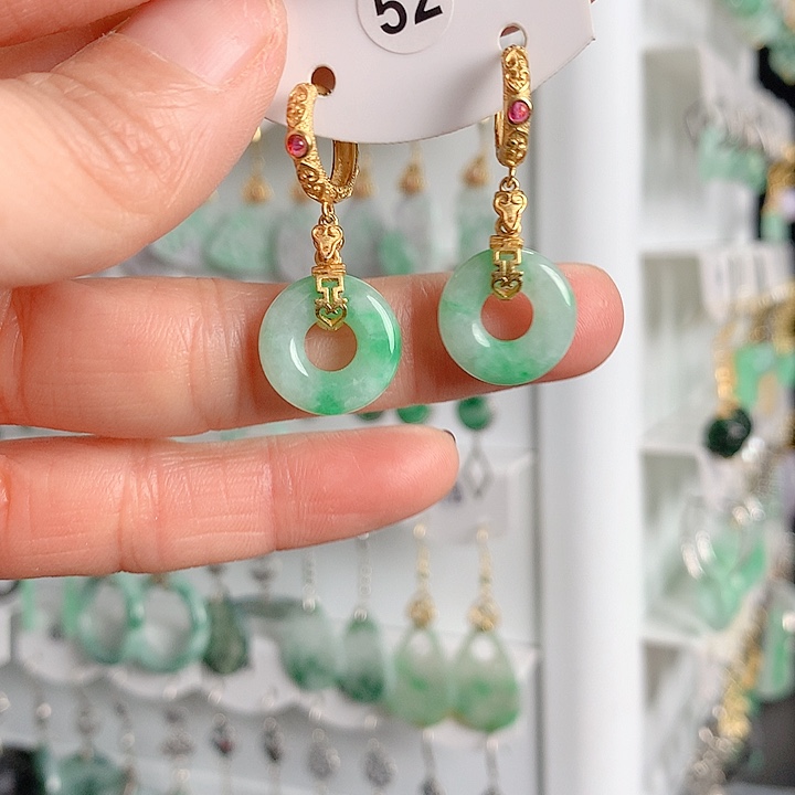 翡翠耳饰银S925镶嵌翡翠