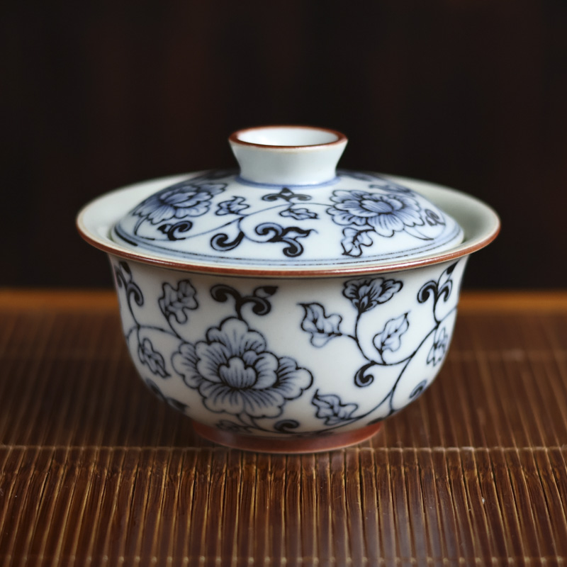 【悦生活】单线缠枝花-墨冉-盖碗-110CC（新墨冉0143）