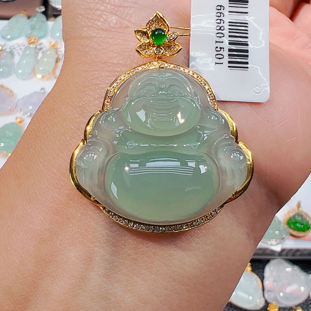 吊坠(不含链)18K金镶嵌翡翠佛公