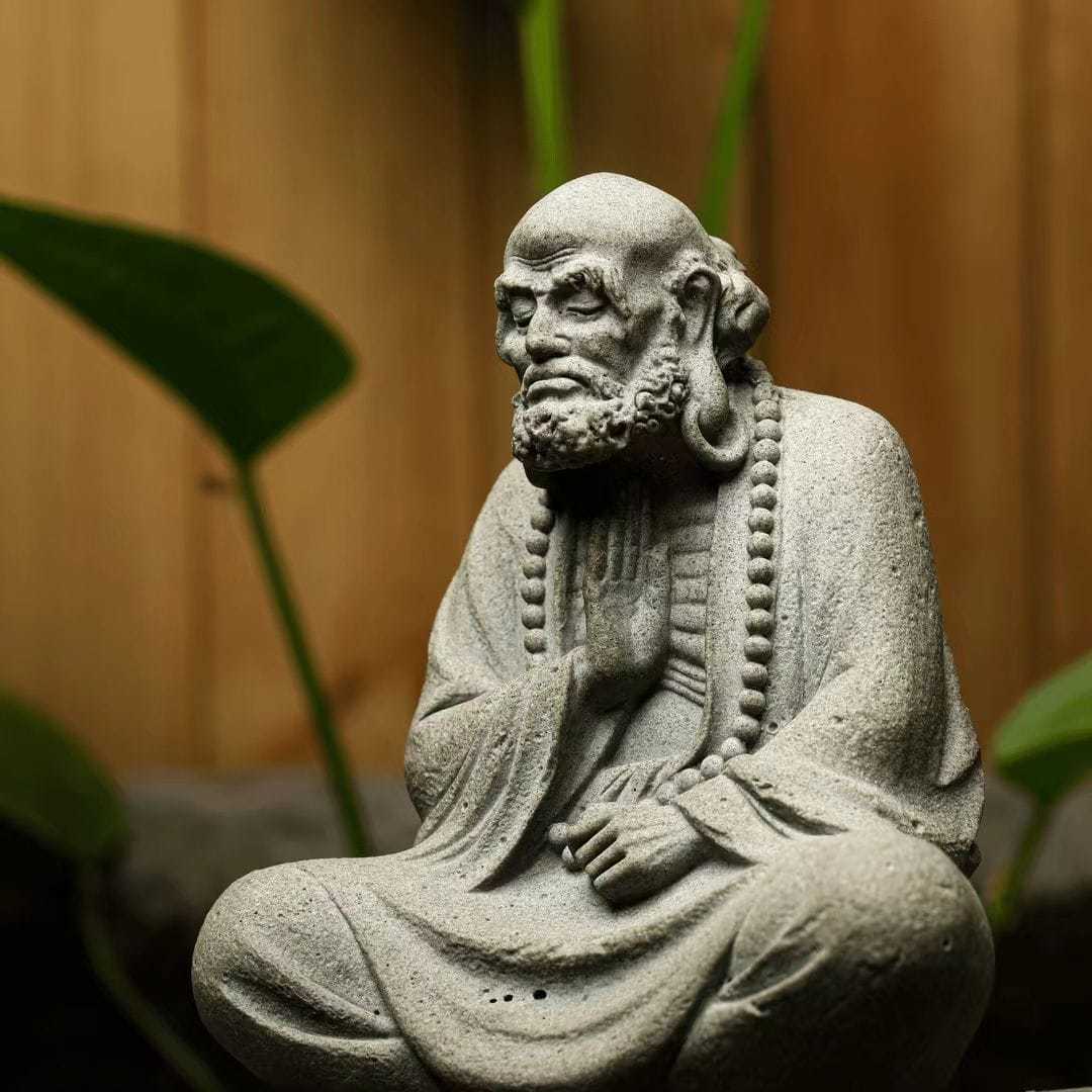 青砂石雕刻达摩鱼缸造景茶空间摆件中式家居青砂石孙悟空禅意摆件