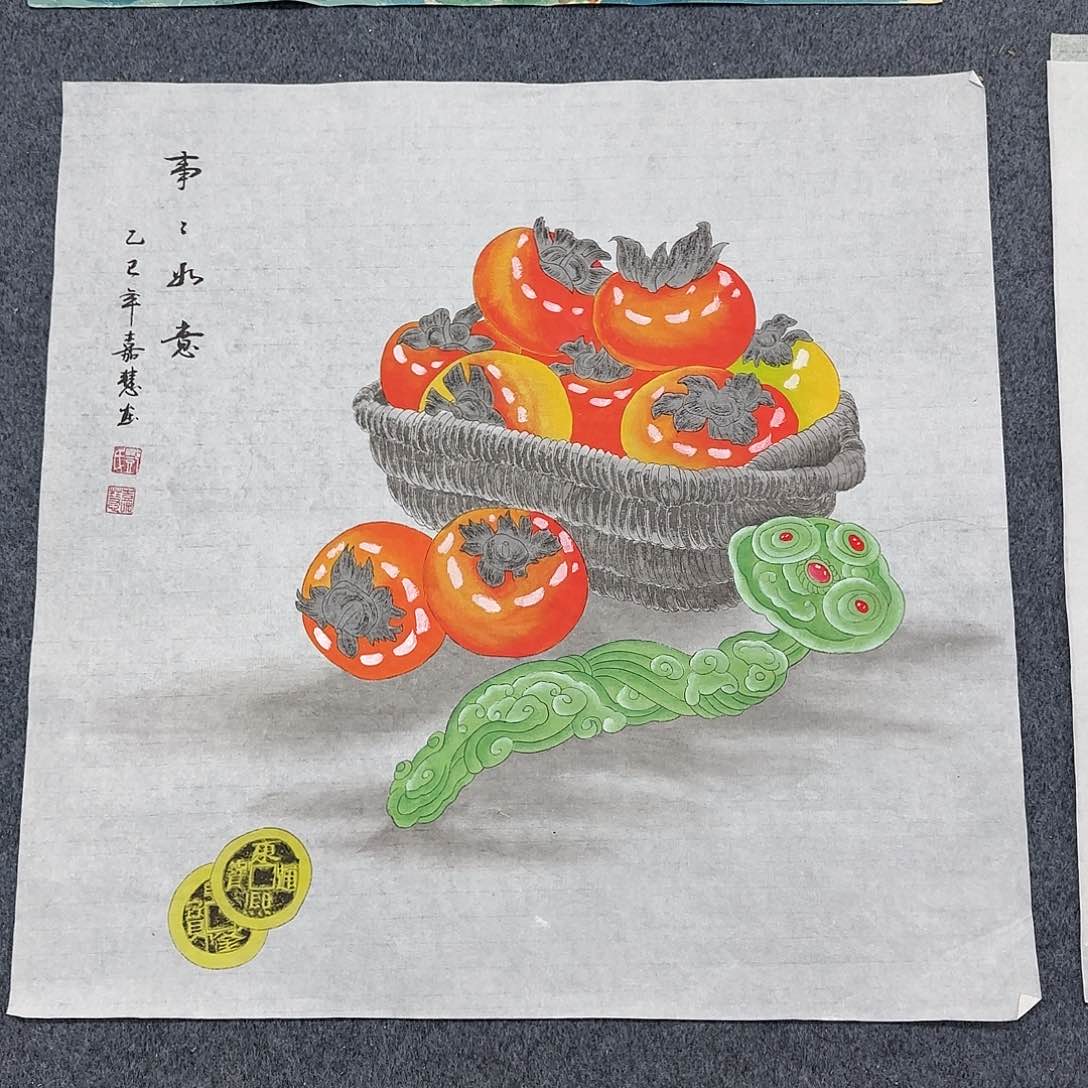 国画尺寸70X70手绘作品 