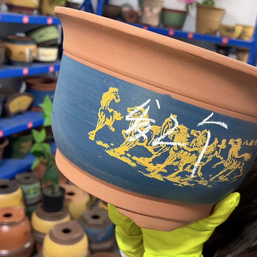 30+30蓝色八骏图花盆