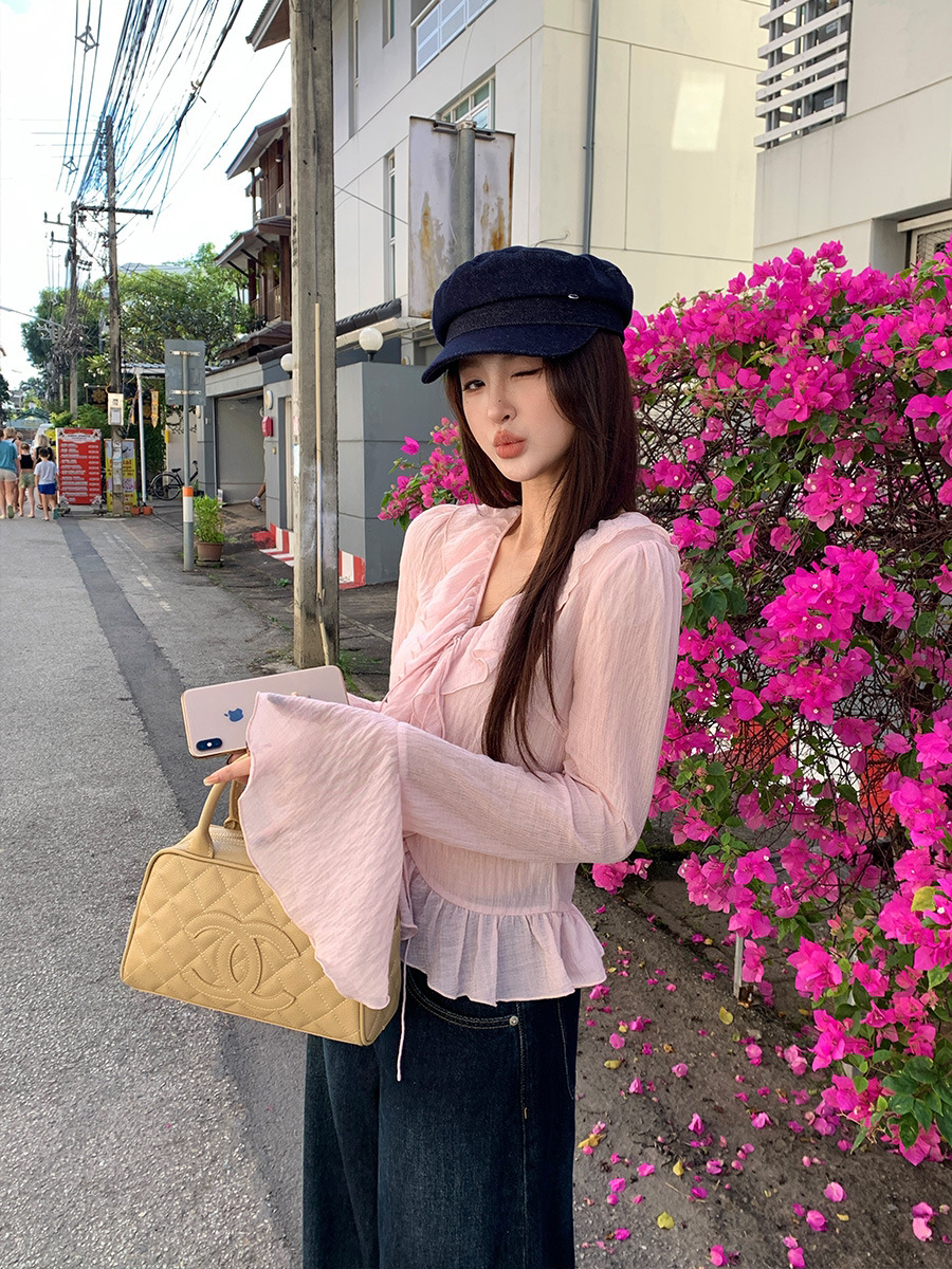 【宛若仙境】Mai Mai◆复古魅力荷叶边针织开衫女装春季新款氛围感