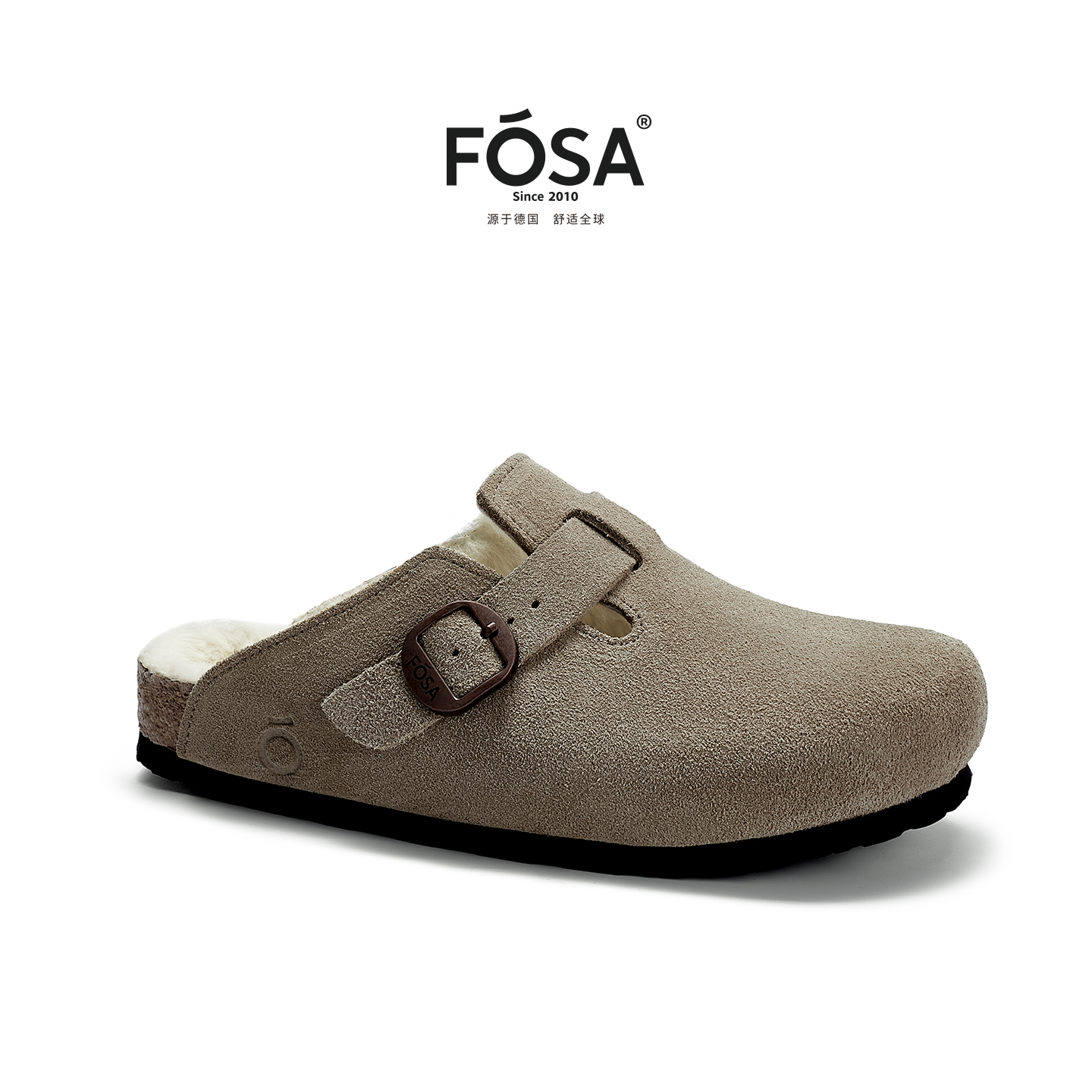 FOSA【张柏芝同款】秋冬休闲风男女款加绒半包羊毛勃肯毛毛鞋FS082Y